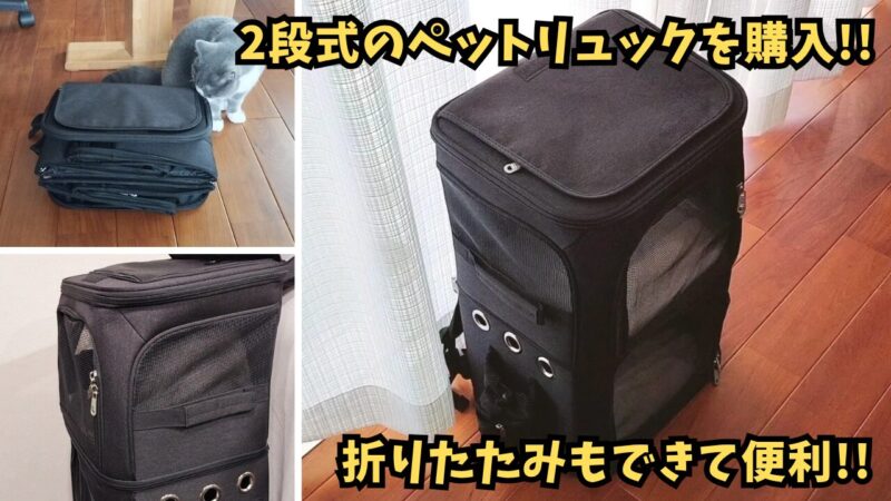 【ペットリュック】猫ちゃんのおでかけに便利♪2段式で折りたたみできておすすめ♪